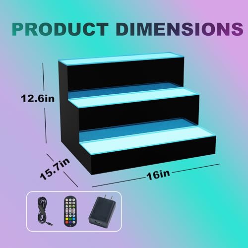 Image of MESAlLUP Acrylic 16 Inch 3 Tier LED Liquor Bottle Display Shelf, Lighted Bar Shelves with APP or Remote Control, Mulit Color Lighting for Home Mini Bars Decor, Restaurants & Party Use
