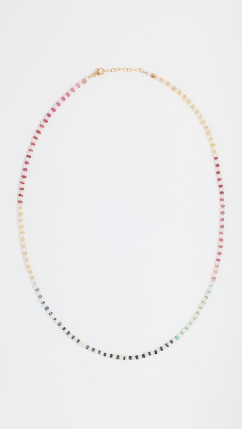 JIAJIA Women's 14k Connection Mini Pearl and Rainbow Necklace, Rainbow/White, One Size - Image 2