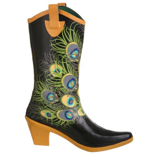 Buy dav Women's Cowboy Rain Boot, Peacock Black, 6 M US at Amazon.in