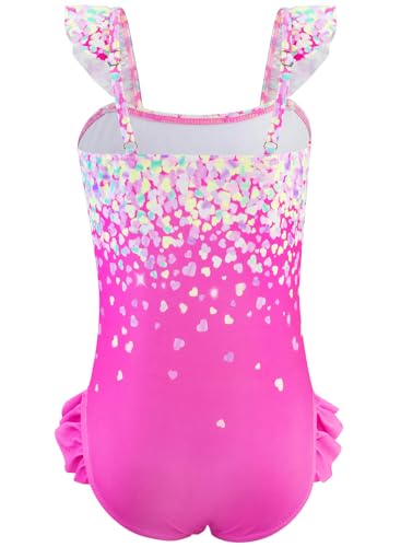 Image of DAXIANG Girls One Piece Ruffle Strap Swimsuit Quick Dry Mermaid Swimwear Beach Sport Bathing Suit for Toddler Kids 4-11 Years