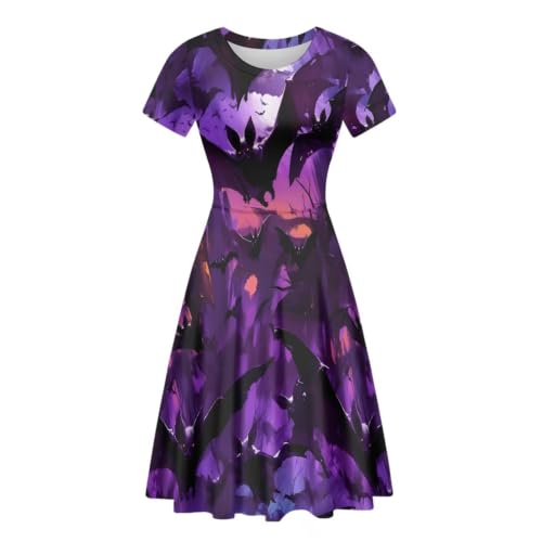Image of Irisjudy T Shirt Dress for Women Short Sleeve Girls Short Sleeve Dress Plus Size, O Neck Knee Length Midi Dress for Ladies