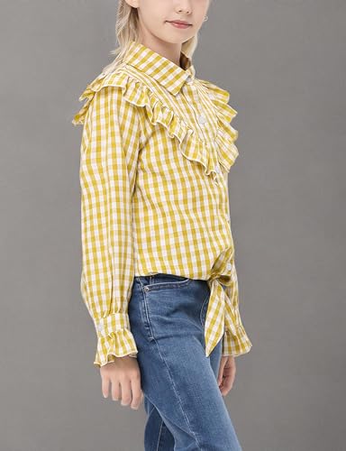 Image of Girls Sleeveless Plaid Button Down Shirt Summer Crop Tops Tie Knot Ruffle Sleeve Shirt Blouse 3-12Y