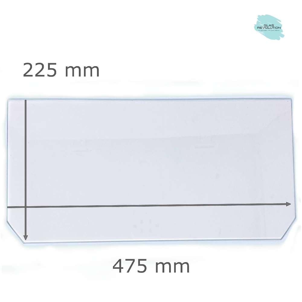 Kühlschrank Einlegeboden - Klarglas 4 mm – Glasplatte, 2 abgeschrägte Ecken, alle Maße lieferbar (89,96 EUR/qm) - 475 mm x 225 mm