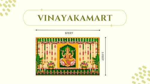 Image of varlaxmi puja Decoration Cloth | Goddess Lakshmi On Divine Lotus Varalakshmi Vratam Festive Pooja Backdrop 5x8 Feet | Lakshmi puja Backdrop