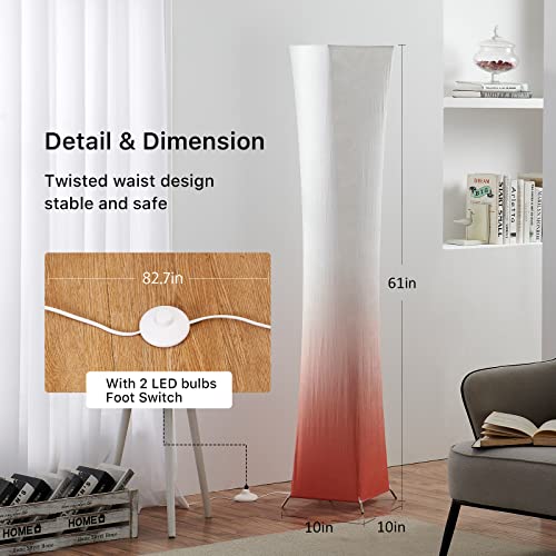 Chiphy Floor Lamp, Dimmable 61"(L) Tall Standing Lamp, 3 Levels Adjustable Brightness Led Bulbs, Column Floor Light, Red Gradient Fabric Lampshade, Home Decor For Living Room, Bedroom, Kids Room #TOP3