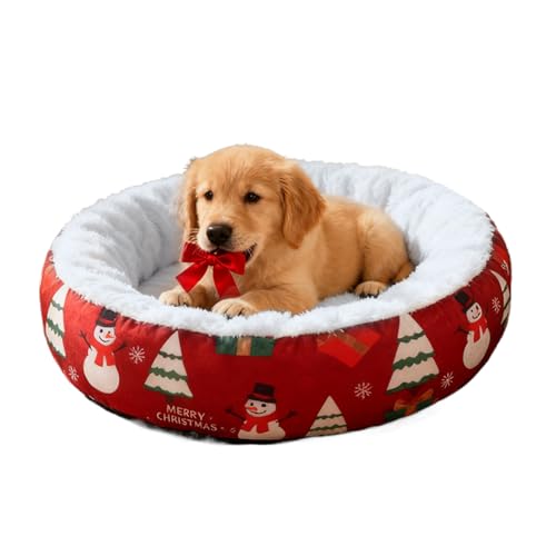 Caldo tappetino per gatti – comodo divano rotondo natalizio per animali domestici, morbido e rilassante cuscino in peluche per piccoli animali domestici, comodo lettino per cani rilassante per