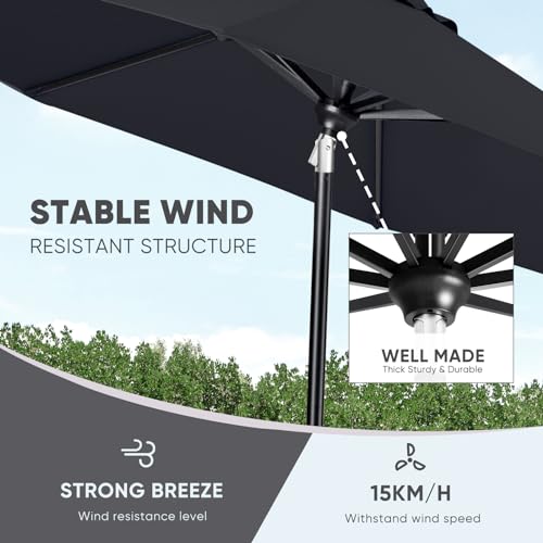Image of Tempera Patio Market Outdoor Table Umbrella with Auto Tilt and Crank, Large Sun Umbrella with Sturdy Pole & Fade Resistant Canopy, Easy to Set