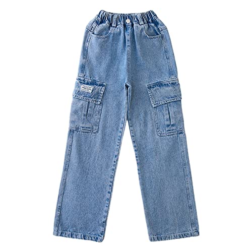 4-14 yrs Kids Girls Cargo Jeans Ripped Distressed Denim Pants Elastic Waist Baggy Trousers2