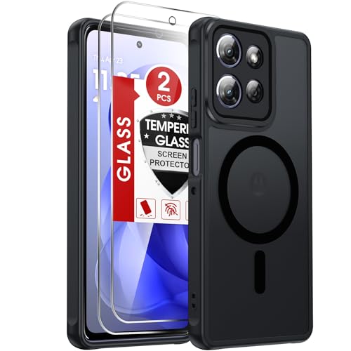 LeYi for Moto G-Power-2025/2026 Case: Motorola G Power 2026 Case [Mag-Safe Fit] with [2 Packs] Screen Protector Raised Camera Guard Slim Translucent Soft-Touch for Moto G Power 2025 Phone Case Black
