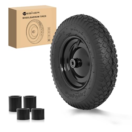 Yesker 4.80/4.00-8" Tires and Wheels Replacement, 16" Pneumatic Air Inflated Tire with 5/8" Axle Bore for Wheelbarrow, Gorilla Cart, Hand Truck, Utility Cart, 1 Pack by Yesker - Used condition - US$23.30