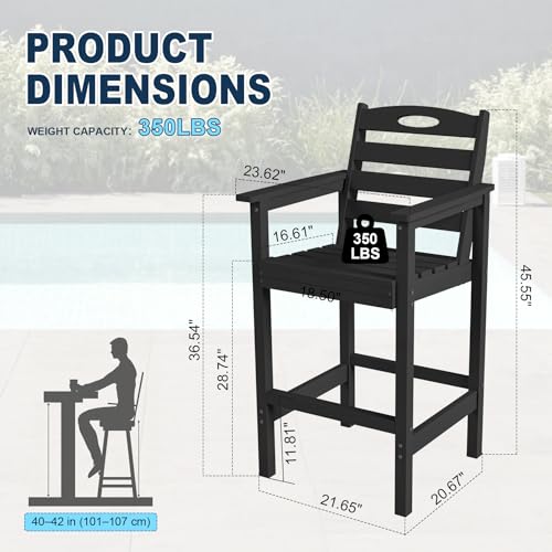 Image of Domi Barstools, Tall Adirondack Chairs Set of 2, Black | HDPE, Oversize, All-Weather, Bar Height Outdoor Chairs