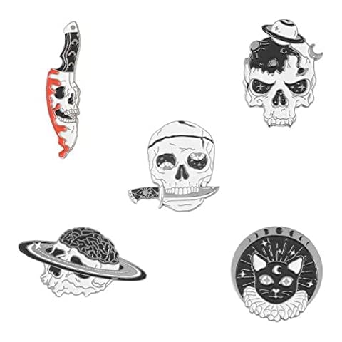5PS Skeleton Enamel Pins Dagger Horror Halloween Skull Cat Planet Dark Punk Brooch Denim Clothes Lapel Pins Accessories Jewelry Gifts Women Men Cover