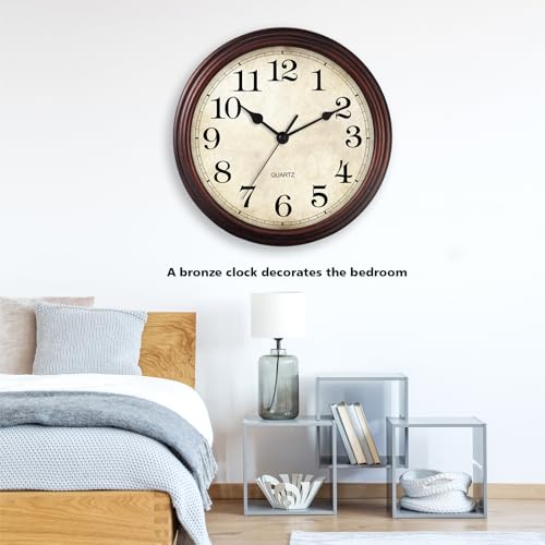 Image of Wall Clock, 9 Inch Silent Non Ticking Classic Battery Operated Clocks, Decorative for Living Room, Bedrooms, Bathroom, Kitchen Office (Bronze)