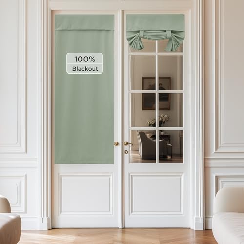 NICETOWN Sage Green French Door Curtain 64 inches Long for Window Privacy