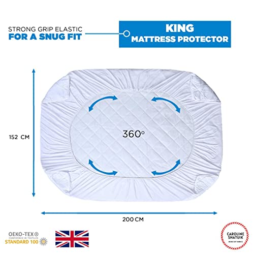 Caroline Shatuik King Size Mattress Protector fitted Quilted Extra Deep 40cm Stretch Skirt Anti Allergy,Mattress Cover (152 x 200) Not-Waterproof - Image 3