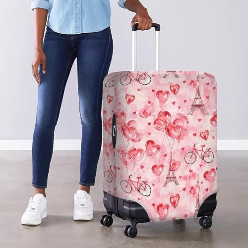Image of Mumeson Eiffel Tower Heart Luggage Cover for Suitcase Protector Zipper Closure Baggage Case Protective Fit 18-32 inch Suitcase Elastic Covers