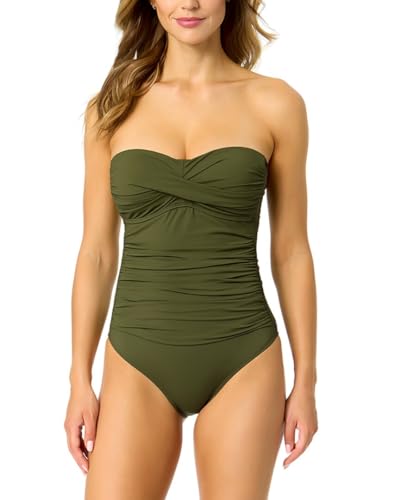 Best Petite Bathing Suits for Women Over 60 (11 Suits That Were Made for You) 7 Olive Twist Front Shirred One Piece Swimsuit by Anne Cole