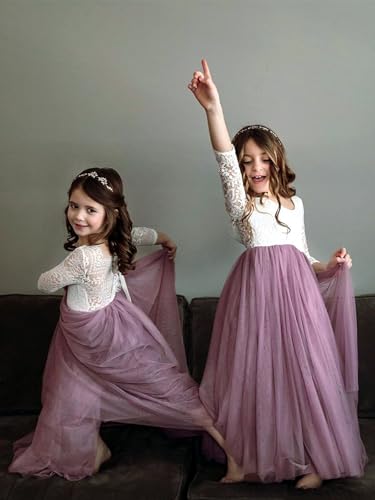 Image of 2Bunnies Girl Peony Lace Back A-Line Straight Tutu Tulle Party Flower Girl Dress