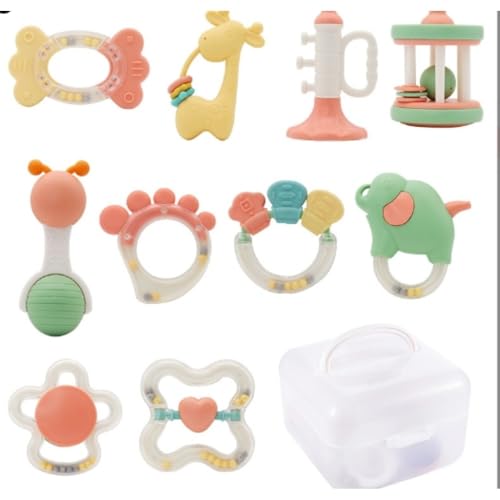 Apaeoflベビーラトル 赤ちゃんのおもちゃ 新生児 早期教育 握ったり噛んだりする 歯固め 3-6ヶ月 幼児 落ち着かせる (10点セット)