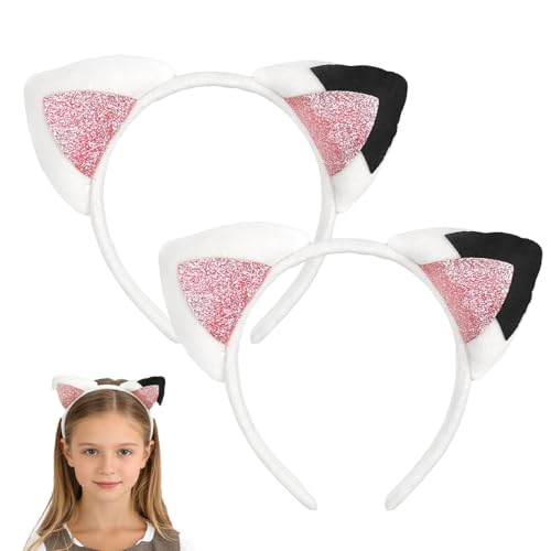 AYACZO 2 peças diadema com orelhas de gato para crianças, adorável pinça de cabelo de desenhos animados, tocado para o Halloween e carnaval, presentes para meninas