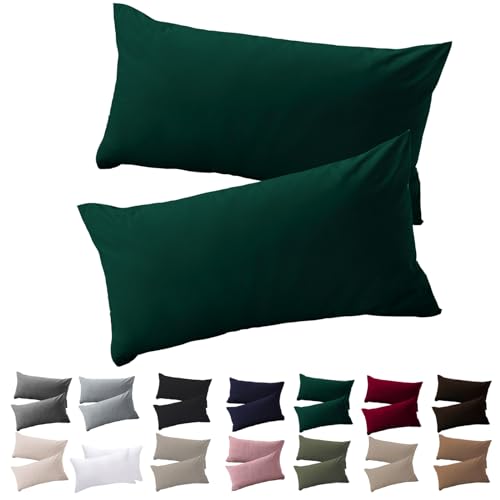 Soifox Kissenbezug 40 x 80 2er Set - Kopfkissenbezug 40x80 Dunkelgrün 100% Mikrofaser bügelfrei & knitterfrei mit Reißverschluss