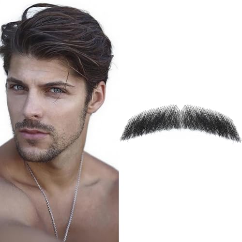 Fake Beard Fake Mustache Realistic Human Hair Full Hand Tied Fake Facial Hair for Men Costume Cosplay Halloween Drama Funny Party Black