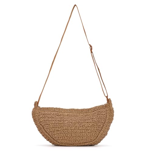 Image of Straw Crossbody Bag for Women, Summer Beach Woven Purses Hobo Dumpling Bag Casual Shoulder Bag Crochet Purse