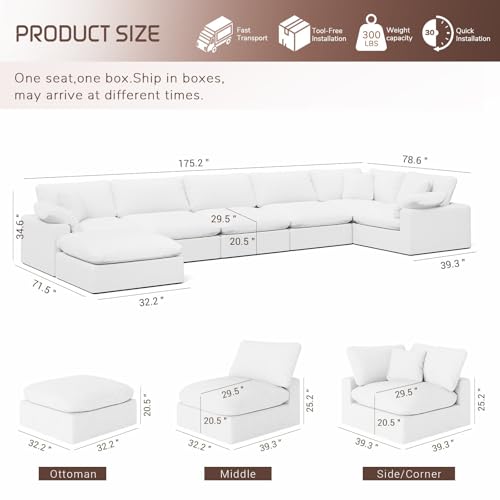 Image of Cloud Modular Sectional Sofa,Oversize Down Filled Sofa 6 Seat with Chaise,Minimalist Sofa Cover Washable and Replaceable Couches for Living Room,Sectional Sofa Deep Seat