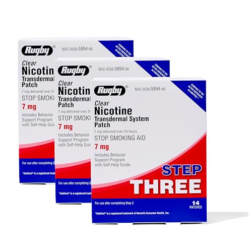 Rugby Clear Nicotine Patches - 7mg Transdermal System Patch - Smoking or Vaping Quitting Aid - Step 3 - (3 Pack)