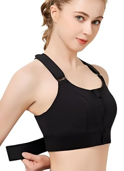 Fabluk High-Impact Velcro Sports Bra: Adjustable, Front-Zip for Yoga, Gym & Workout Bra for Women