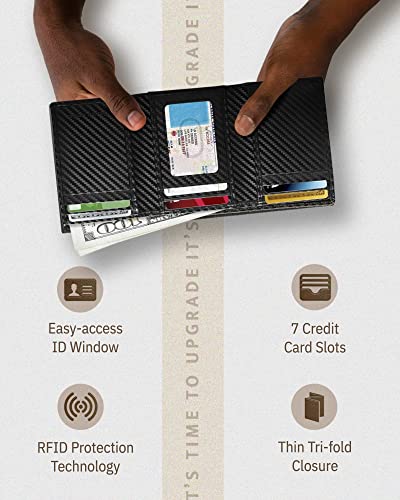 Image of Trifold Wallets for Men - Slim RFID Blocking Wallet for Securing Personal Data - Front Pocket Friendly Genuine Leather Wallet - Mens Wallets Trifold with ID Window - Tri Fold Wallet Gifts for Men