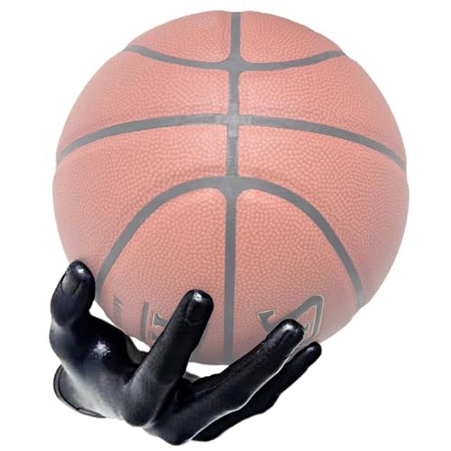 Basketball Holder, Hand Sculpture Ball Holder Wall Mount Art Decor Stand Storage Rack Organizer Display Case Man Cave for Football Soccer Gift Ideas for Him Men Boys Gamers (Black Ball Holde