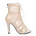Imagen de Mujer Gladiador Sandalias Respirable Baile Heels Strappy Peep Toe Cordones Zipper Burju Baile Heels Class Zapatos Stiletto Patent Apricot Size 41