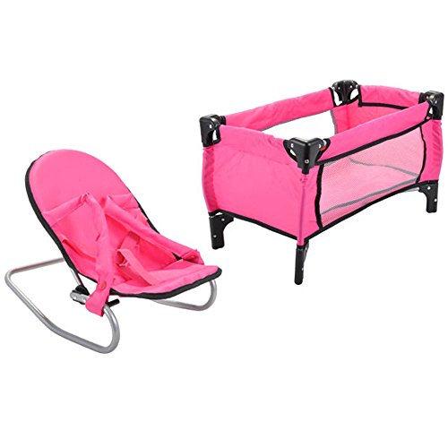 Bandits & Angels Puppenbett und Wippe Pink Angel – Rosa Puppenmöbel –...