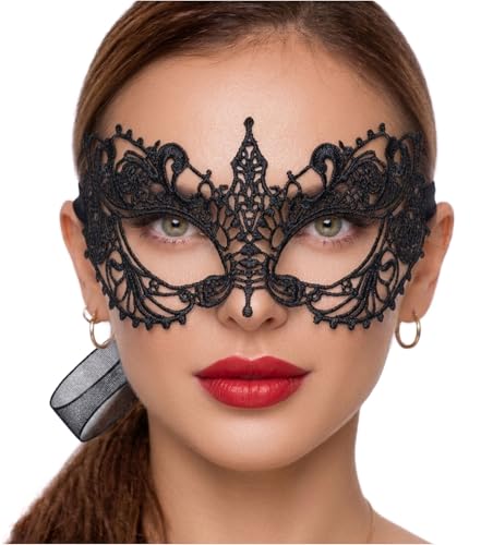 Black Masquerade Mask For Women - Lace Masquerade Masks for Masquerade Party, Proms, Photo Shoot, Venetian Party, Mardi Gras, Halloween & Cosplay - Black Color