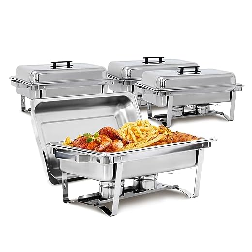 SUPER DEAL Newest 4 Pack 8QT Food Warmer, Rectangular Chafing Dish Buffet Set w/Foldable Frame Legs, Stainless Steel Full Size Chafer Dish for Parties