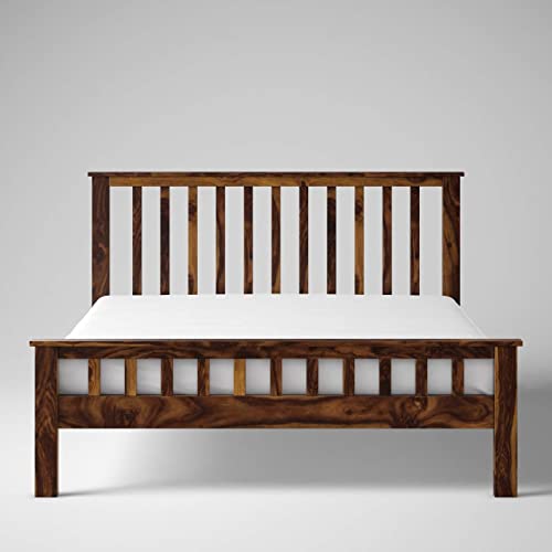 Image of Sheesham Wood King Size Bed Without Storage for Bedroom Wooden Double Bed Cot Palang for Home & Hotels - (Honey Finish)