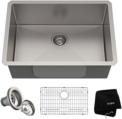 Kraus KHU100-26 Standart Pro 16 Gauge Undermount Single Bowl Kitchen Sink, 26 Inch, Stainless Steel