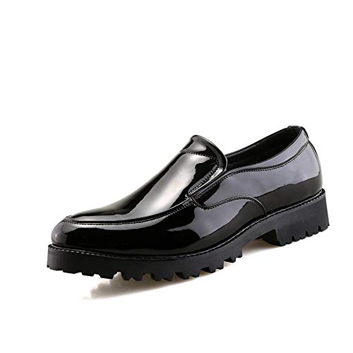 Men's Party Dress Oxfords for Men Low Top Slip-on Loafer Shoes Synthesis Patent Leather Round Toe Rubber Strong Lug Sole