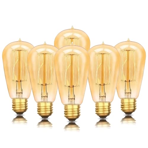 6-Pack Edison Light Bulb 60 Watt, Jslinter Dimmable ST58 Antique Vintage Style Light, Amber Warm Decorative Incandescent Light Bulbs