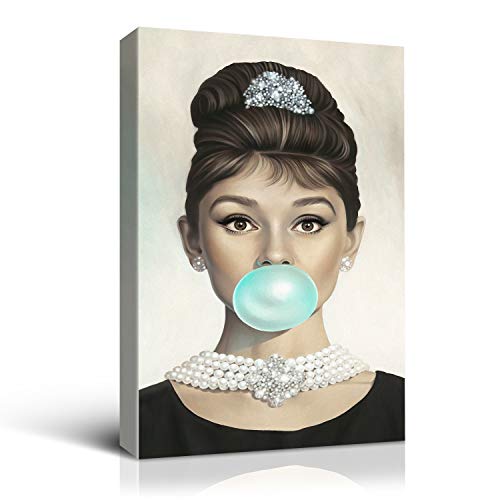 Denozer - Van Eyck Audrey Hepburn Tiffany Blue Bubble Gum Canvas Wall Art for Bedroom Decor Bar Decoration Living Home Decorations - 16x24 inches