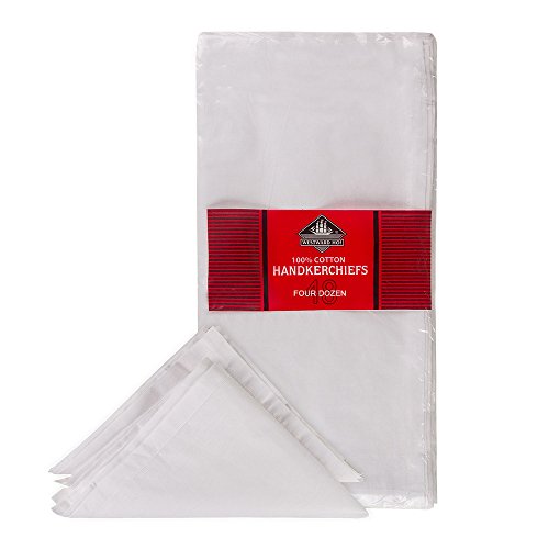 Mouchoirs blancs pour homme 100% coton au quotidien, pack de 48 pièces
