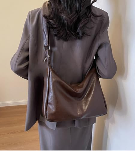 Slouchy PU Leather Hobo Bags Women Trendy Underarm Shoulder Bag Cute Crescent Crossbody Purse Retro Satchel Tote Handbag3