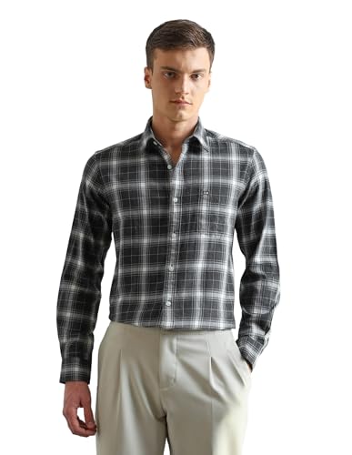 Image of Arrow Sport Men Slim fit Cotton Checked Long Sleeves Spread Collar Shirt