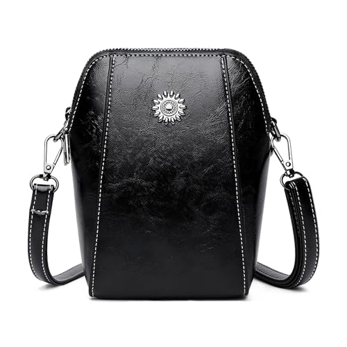 Elmyse Retro Messenger Bag, Leather Vertical Mini Mobile Phone Bag, Ladies Versatile Shoulder And Messenger Bag (Black)