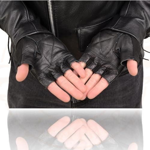 Image of Milwaukee Leather SH198 Men's Black Flame Embroidered Fingerless Gloves with Gel Palm
