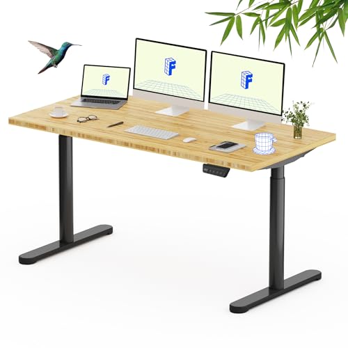 FLEXISPOT 60" x 30" Solid Bamboo Standing Desk, Black Oval Legs