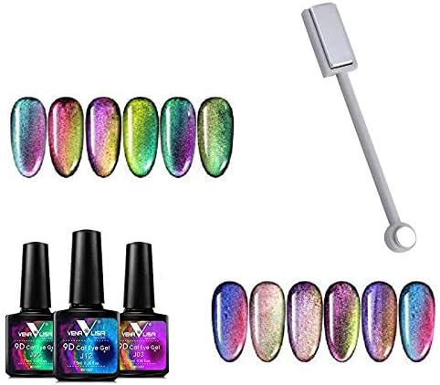 VENALISA 12 Colors 9D Cat Eyes Magnetic Gel Nail Polish + Magnet Stick Nail Art Design Soak Off Enamel UV Gel Soak Off LED Lacquer Varnish Kit