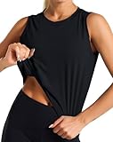 Dragon Fit Women Sleeveless Yoga Tops Workout Cool T-Shirt Running Short Tank Crop Tops (Black, Small)