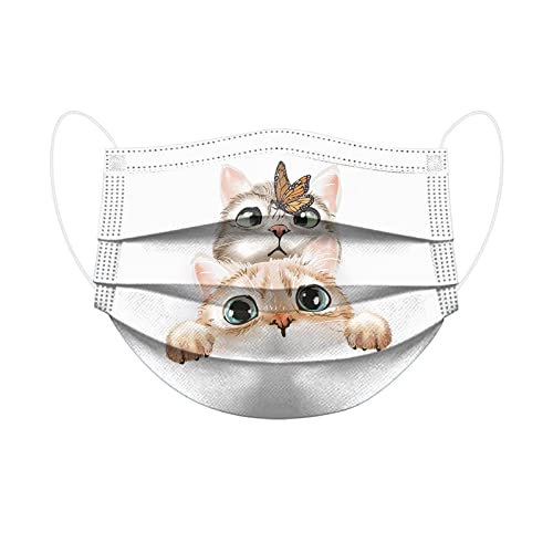 Cat Face Mask Disposable For Kids Girls, Cute Animal Printed Face Mask With Nose Wire, 3Ply Breathable Kitty Face Mask For School (T) #TOP4